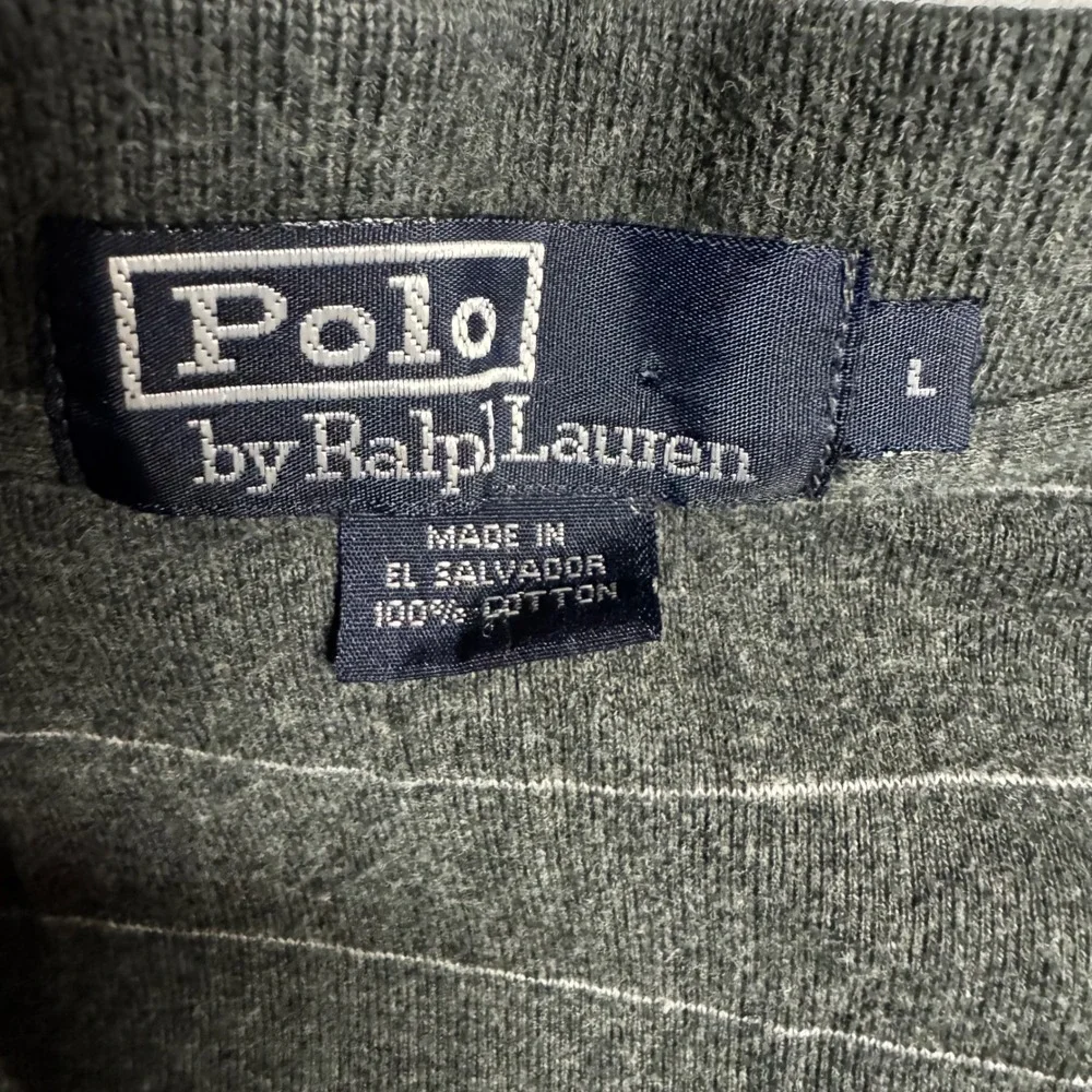Polo Ralph Lauren Mens Large‎ Grey Striped Long Sleeve Polo Shirt Cotton Jersey